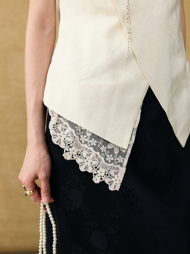 HECO Chinese style asymmetrical hand-embroidered vest top - FORD.