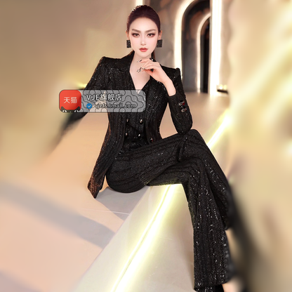 VJE  OL suit micro-flared pants two-piece set suit-SLUM.