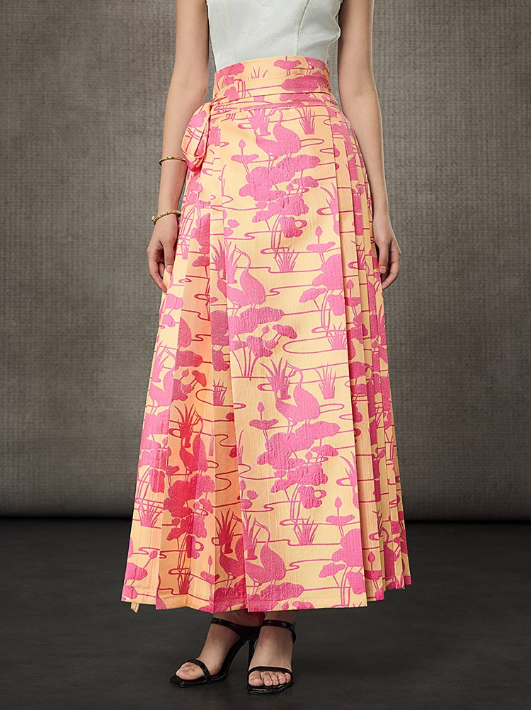 HECO Summer Lotus Pond Crane Long Skirt - GRAD.