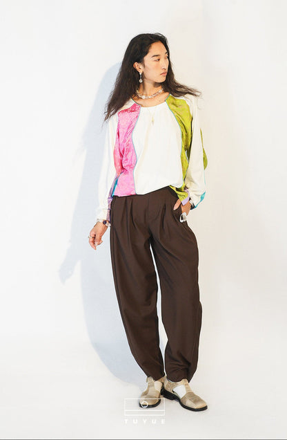 TUYUE Jacquard Paneled Sporty Silhouette Long-Sleeved T-Shirt- BLAKE.