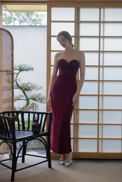 GOUDIN bridal red satin light luxury evening dress-EWA.