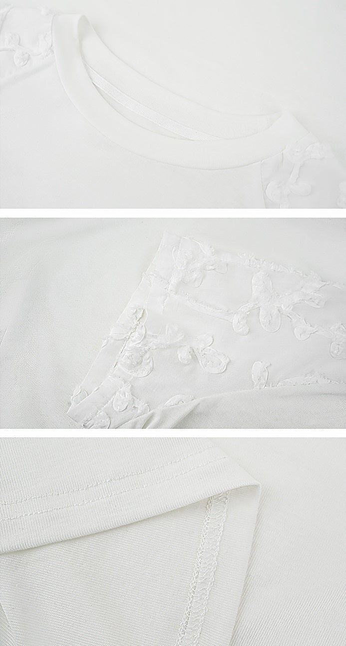 HECO High-grade disc flower stitching short sleeve white lace sleeve top - GLORY.