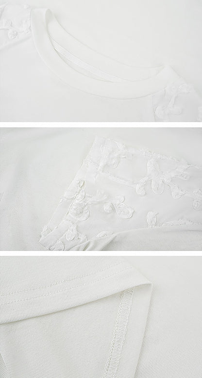 HECO High-grade disc flower stitching short sleeve white lace sleeve top - GLORY.