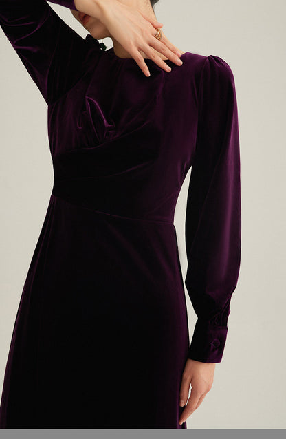GOUDIN Evening Velvet Long Sleeve Dresses-NEVO.