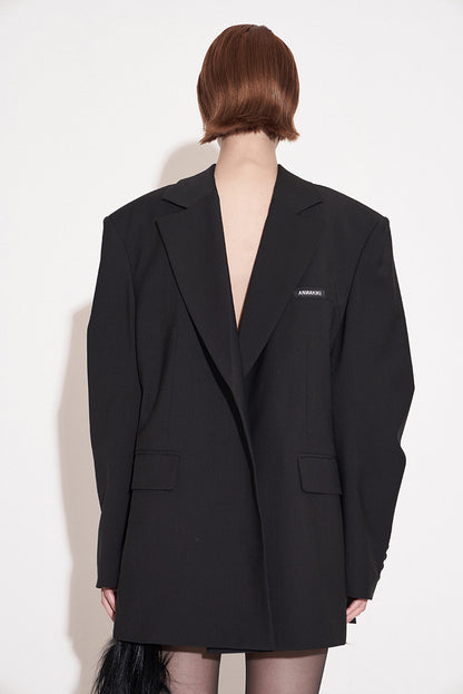 ANNAKIKI Niche Designer Black Wool Mottled Print Blazer Jacket-MATSUKI