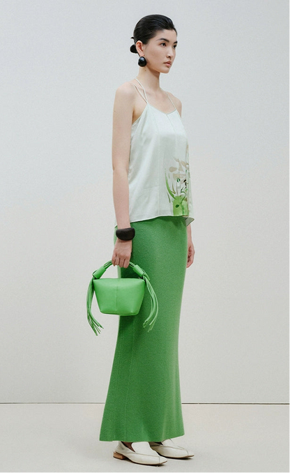 ZHUCHONGYUN flower draft lace-up mulberry silk suspender top-KAZUNARI.