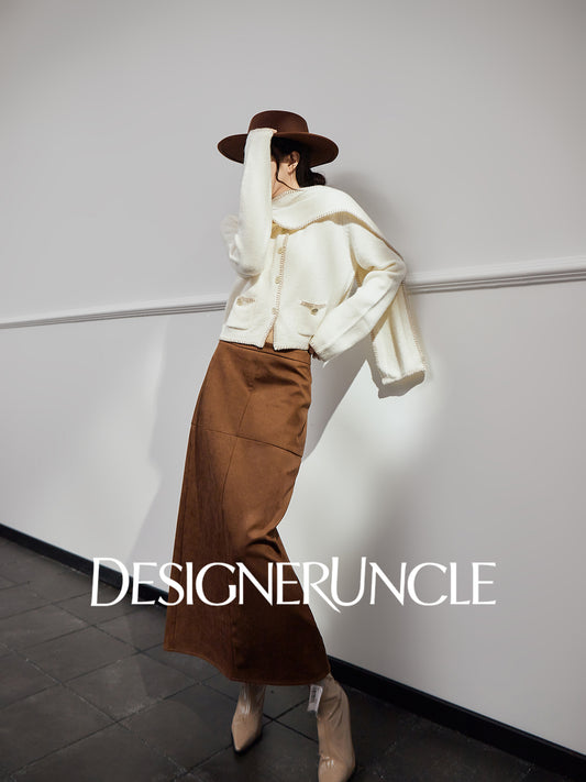 DGU "Suyu" white sweater lazy style loose and versatile slimming solid color jacket - Roberta.