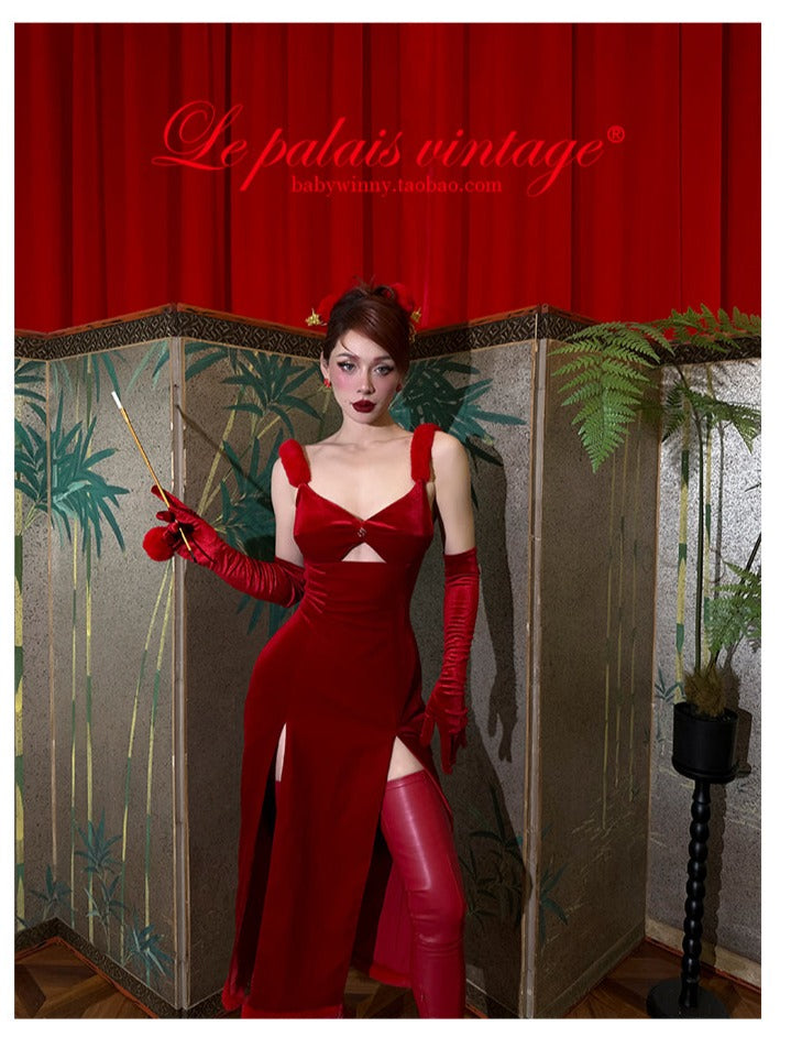 Le Palais Vintage's red fur slit slip dress - Rabbit GOOD GIRL REBEL Le Palais Vintage's red fur slit slip dress - Rabbit GOOD GIRL REBEL