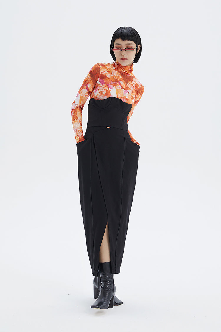 TINY IN art print t-shirt women's long sleeve slim top bodysuit -MACS