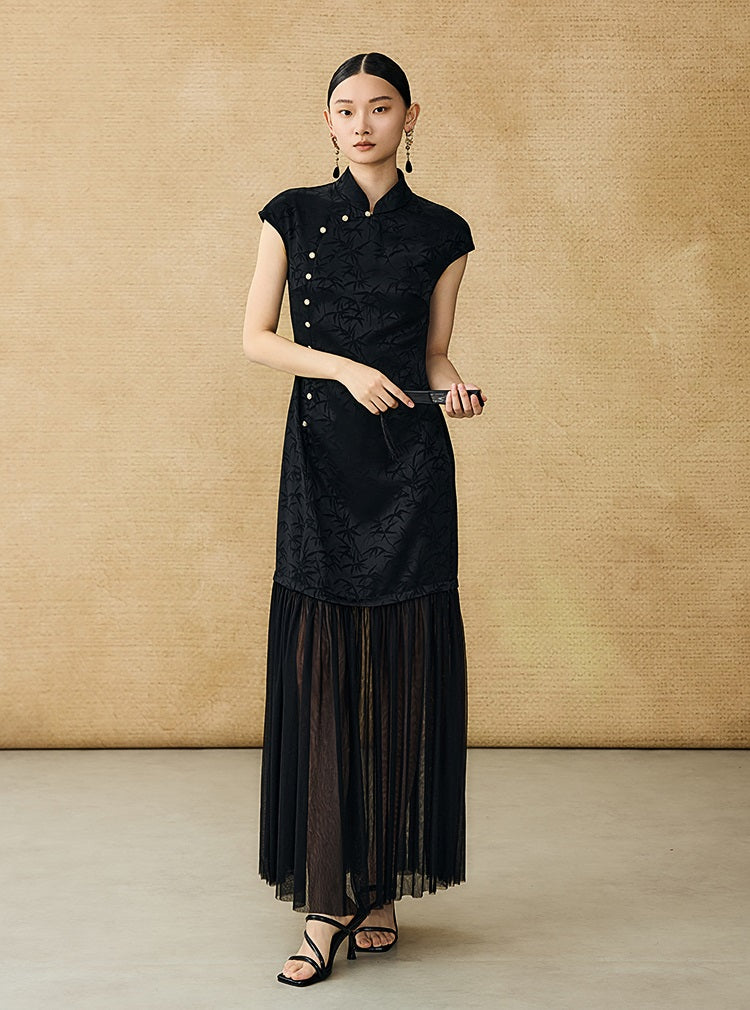 HECO Chinese Modified Diagonal Stand-up Collar Cheongsam ress- OWEN.