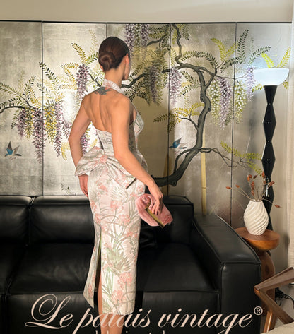 Le Palais Vintage New Chinese Pink Lady Bow Vase Dress-SIA.