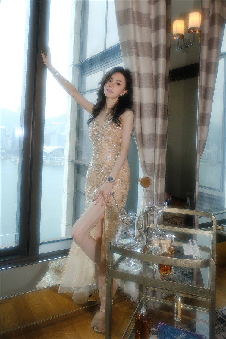 Wardrobes by Chen Elegant Hand-Embroidered Crystal Floral Dress-Dollar