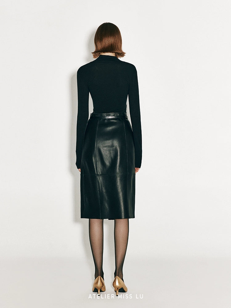 ATELIER MISS LU multi-piece patchwork slim-fitting sheepskin skirt - PRIMROSE.