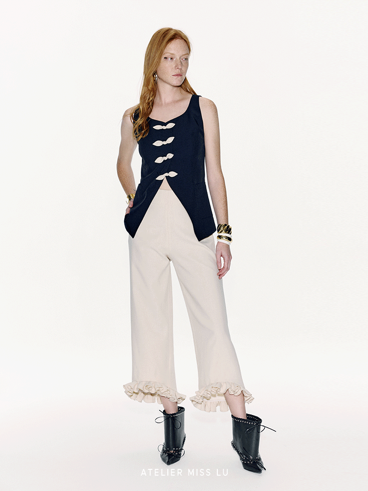 ATELIER MISS LU spring/summer Contrasting Ribbon Waist-cinching Vest - MEGAN.