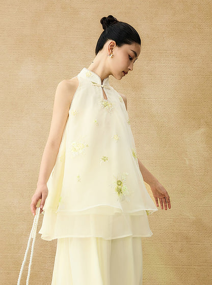 HECO Chinese Pearl Edge Embroidered Sleeveless Tulle Vest - IDEM.