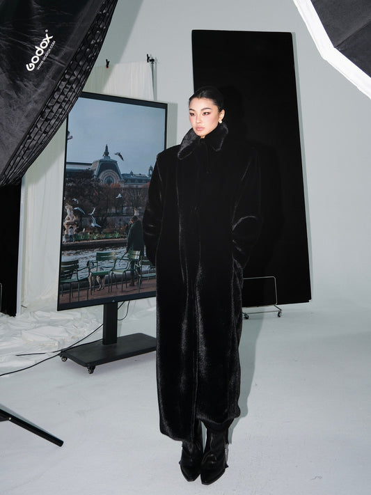 MEI SANGUAN black retro eco-friendly fur long top jacket - BRANDON