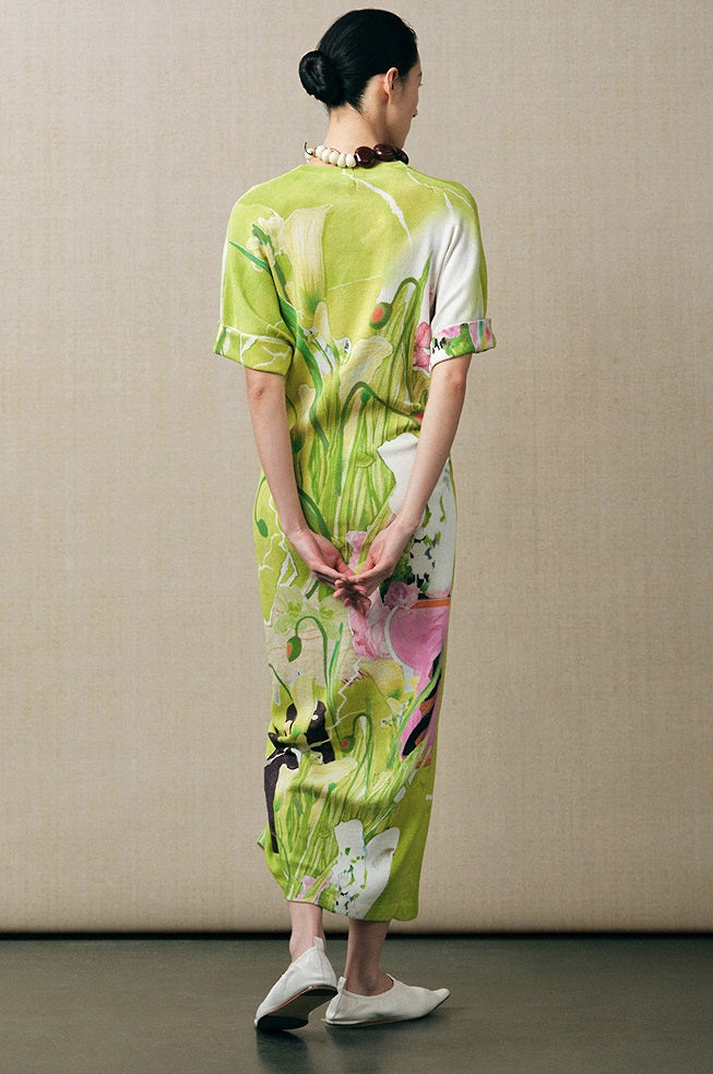 ZHUCHONGYUN flower love paper print crew neck dress-LUBBOCK.