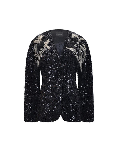 M essential Mackay designer three-dimensional silver orchid catenary beaded jacket - tems.