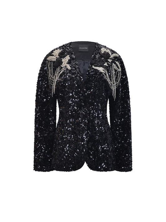 M essential Mackay designer three-dimensional silver orchid catenary beaded jacket - tems.