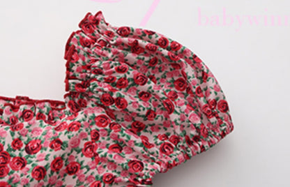 Le Palais Vintage Red Floral Off-the-Shoulder Slim One-Piece Shorts-NOSHIMA.