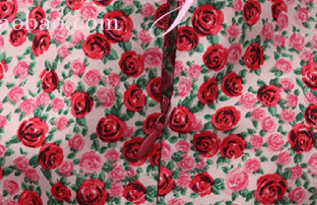 Le Palais Vintage Red Floral Off-the-Shoulder Slim One-Piece Shorts-NOSHIMA.