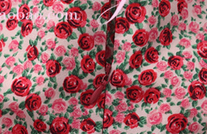 Le Palais Vintage Red Floral Off-the-Shoulder Slim One-Piece Shorts-NOSHIMA.