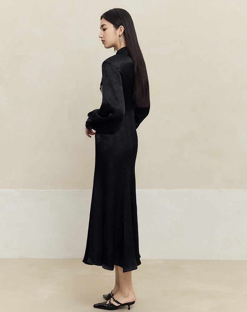 HECO 100% Acetate embroidered Stand-Up Collar black white Jacket Dress Women - king.