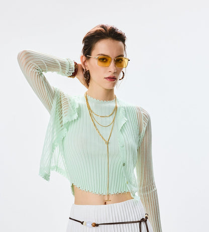 ANNASPEAK  breathable raw edge design knit vest cardigan-PORS.