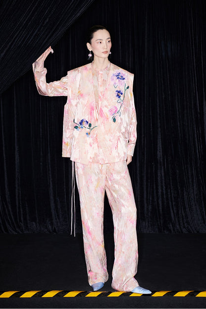 M essential Mackay designer iridescence crepe workshop raffia multi-floral gilet - STEPH.