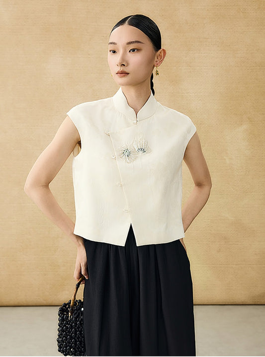 HECO Chinese handmade beaded embroidered asymmetrical shirt - SHIRT.