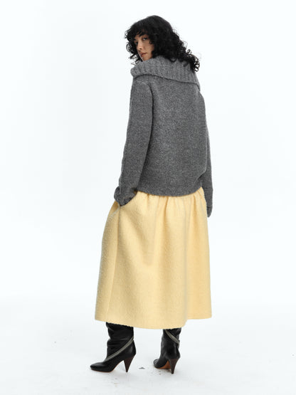 SERRER Flower grey plush hoop gauze lapel button-down sweater - CALEB.
