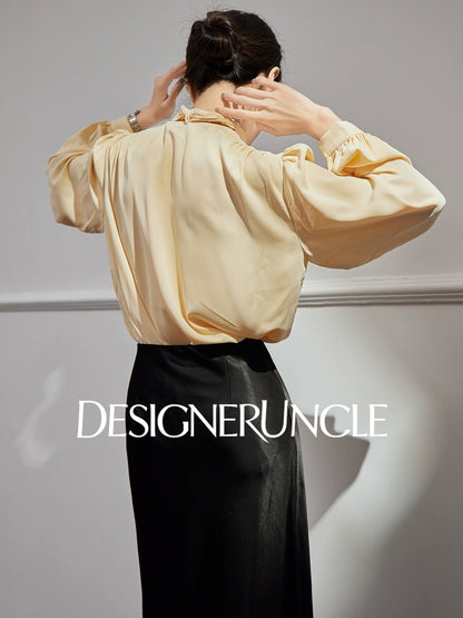 DGU "Euphemism" goose yellow shirt commuter ruffle slimming versatile top - LOVER.