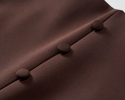 COMME MOI Summer Brown Retro High Waist Button Swim Trunks - LUNA.