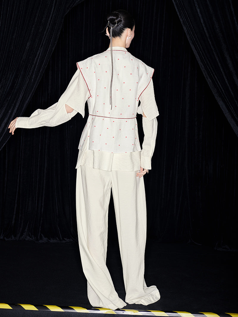 M essential Mackay's stone-embellished mosaic embroidered gilet vest blazer pant set - feb.