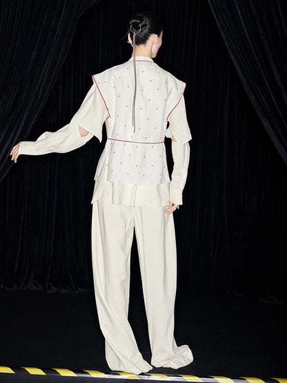 M essential Mackay's stone-embellished mosaic embroidered gilet vest blazer pant set - feb.