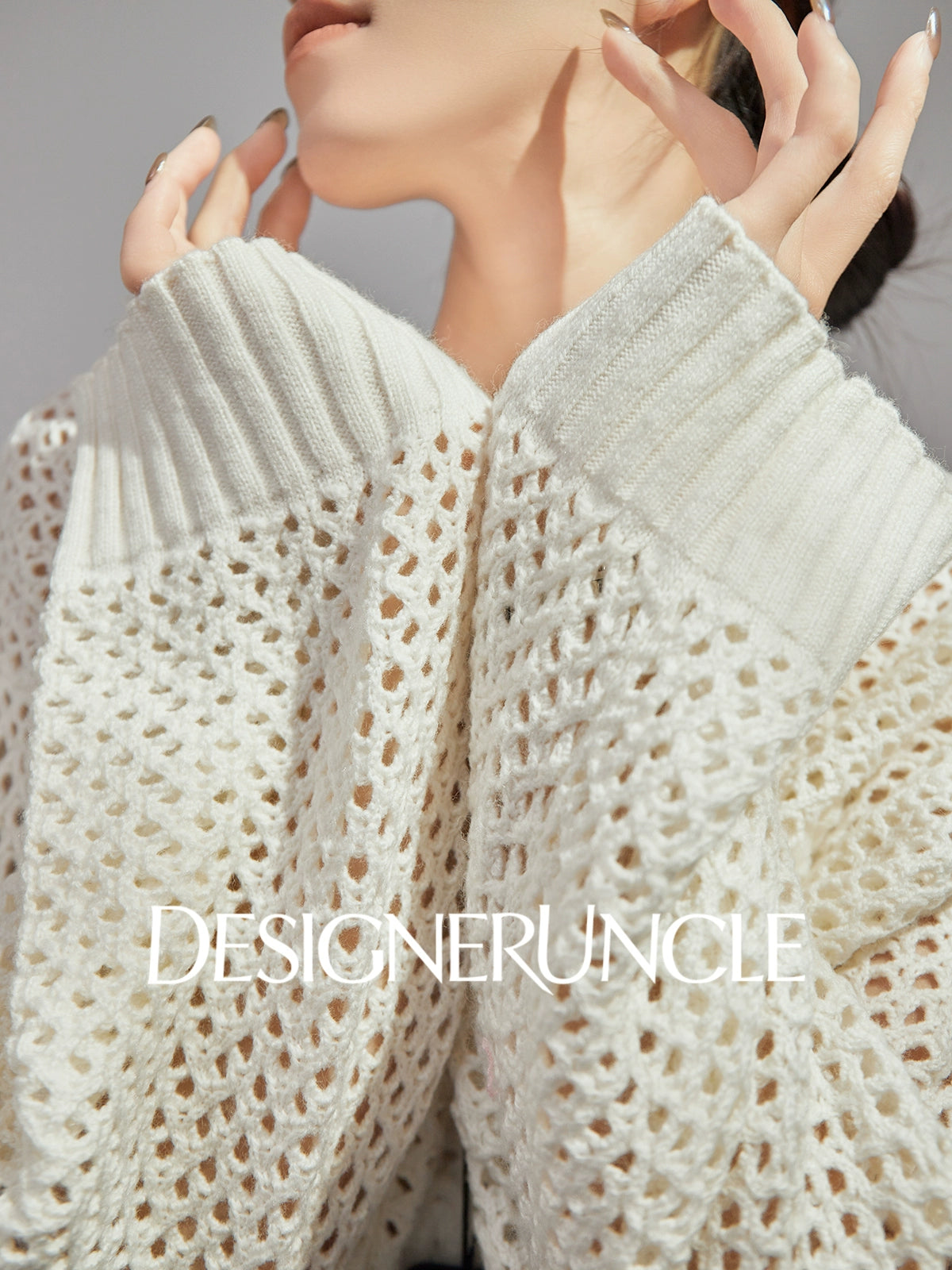 DGU|White sweater new loose design niche pullover light luxury hollow knitted top - BEHOLD.