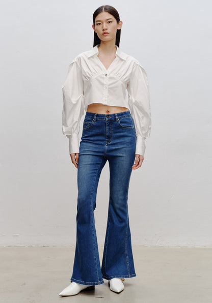COMME MOI  v-neck short white simple shape sleeve shirt top - GIANNA.