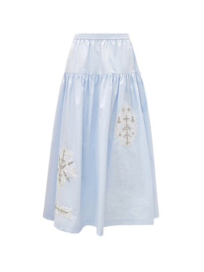 M essential Mackay designer embroidered A-hem pastel blue skirt dress - euno sia.