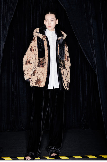 M essential Mackay drop-off jacquard crochet-embroidered hooded puffer jacket - all apere.