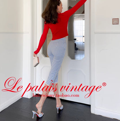 Le Palais Vintage French  Blue  Shorts Red Slim Cardigan- ELFS.