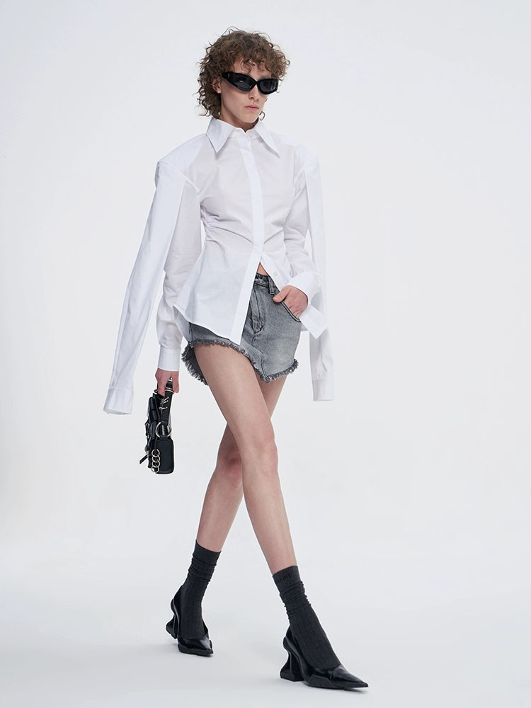 ANNAKIKI niche white double-sleeved long-sleeved shirt-LUODAN