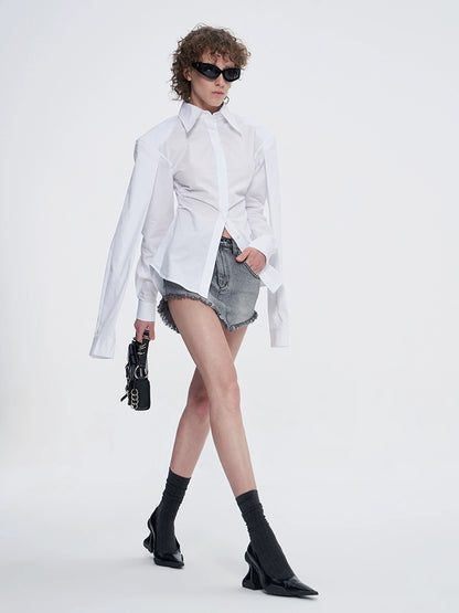 ANNAKIKI niche white double-sleeved long-sleeved shirt-LUODAN