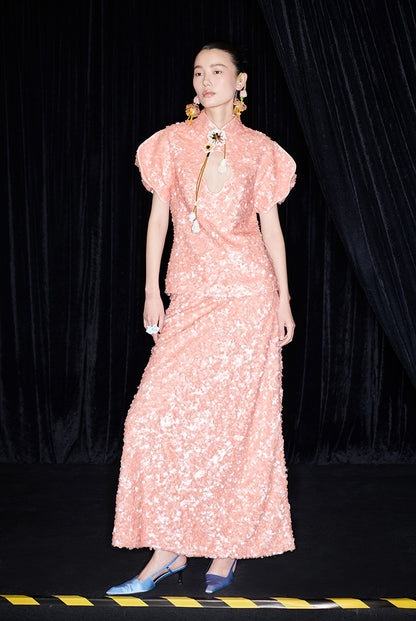 M essential Mackay designer label orange embroidered stand-up collar frame structure slim top - DEMI.