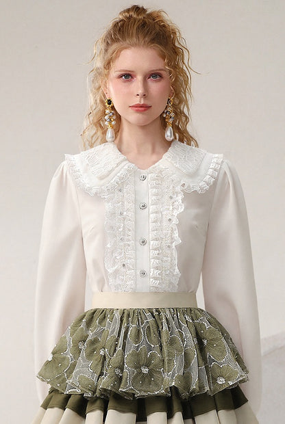 CHECOCRE Stubble French vintage lace cute double-collar top - PETER.