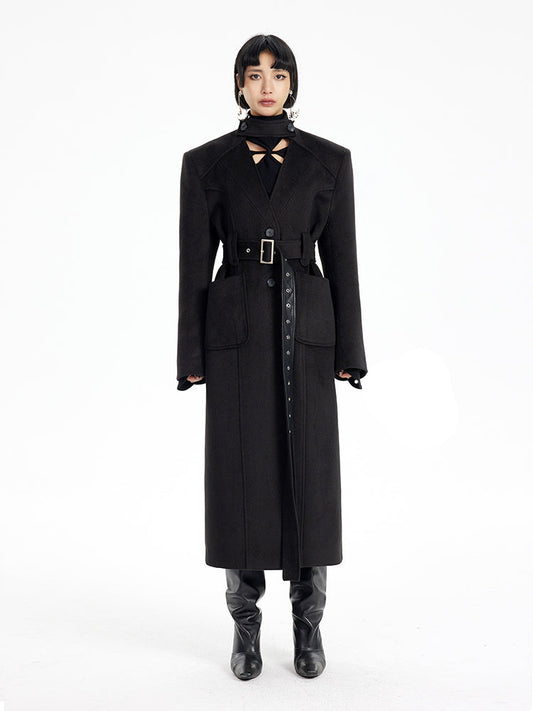 TINY IN  long black woolen coat-DADA