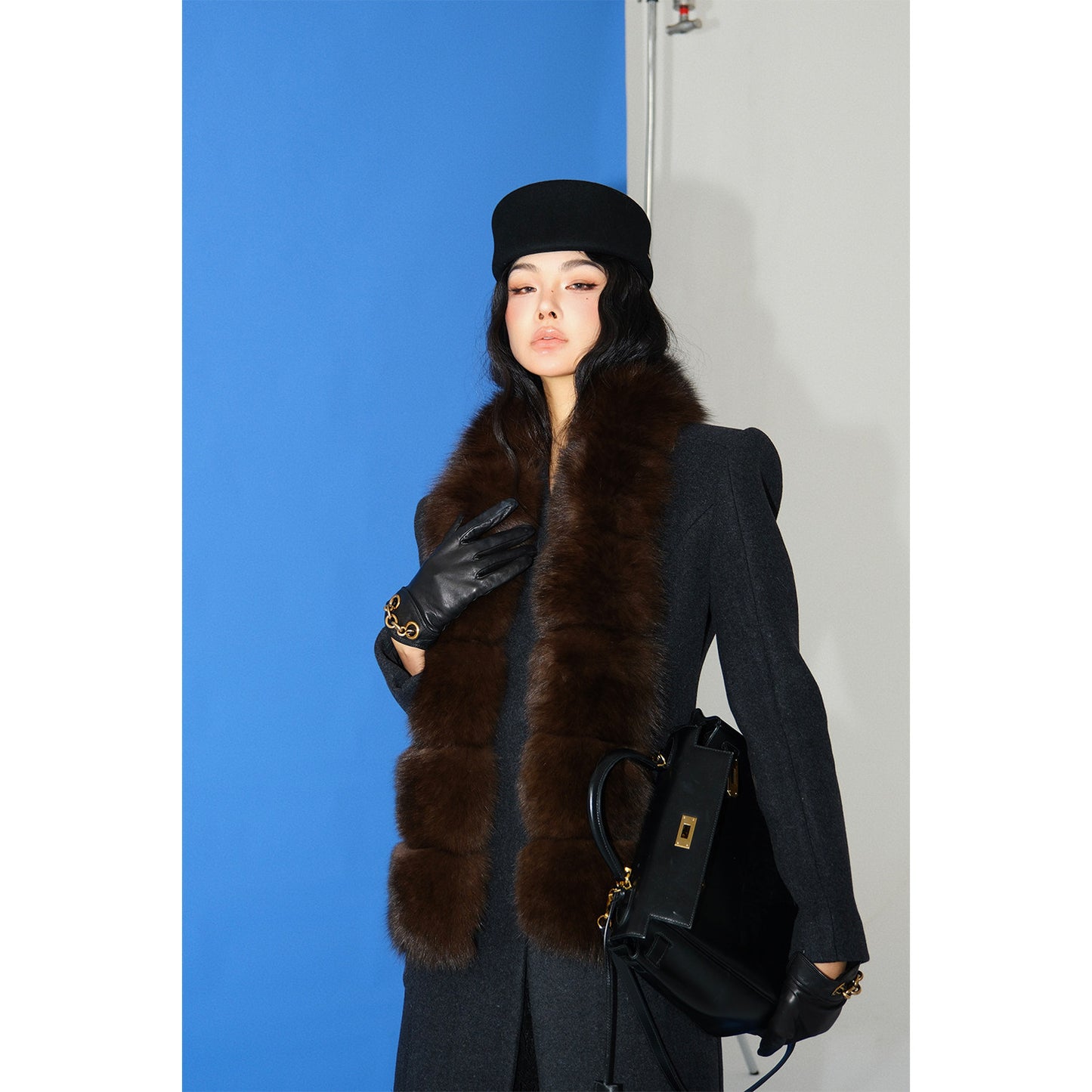MEI SANGUAN coffee color medieval fox fur scarf - JULIAN