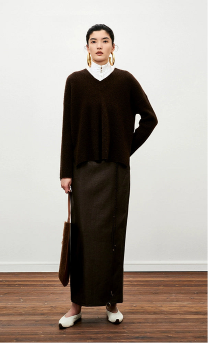 ZHUCHONGYUN V-neck sweater yak velvet knitted top--ERINA.