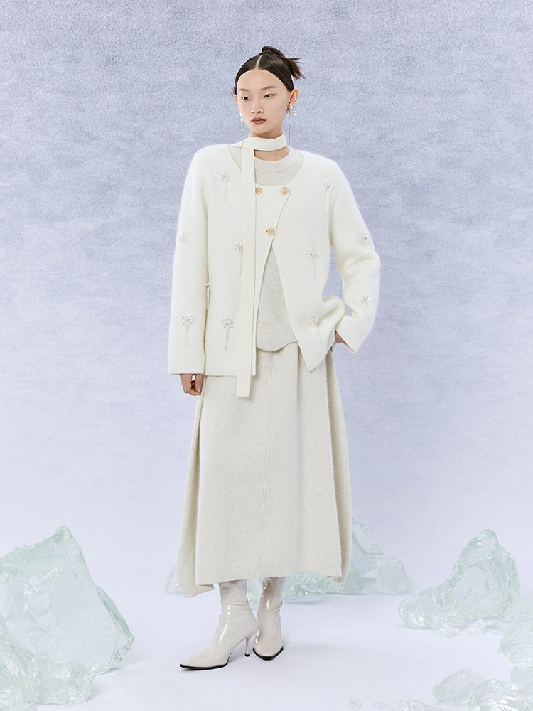 HECO Black white coffee Raccoon Fleece Wool Knitwear Sweater Women - side.