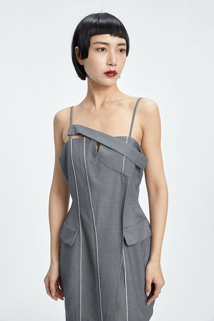 TINY IN curved waist irregular slip short Dress-JOJO