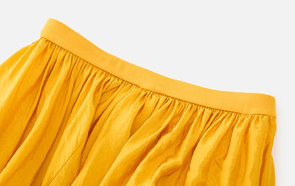 ZHUCHONGYUN yellow asymmetrical pleats slim skirt-CUD.